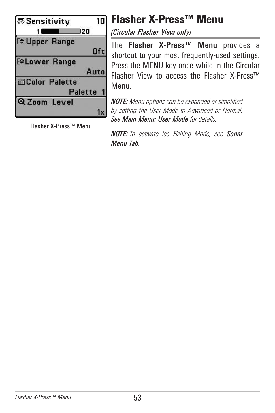 Flasher x-press™ menu | Humminbird 596C HD DI User Manual | Page 62 / 96