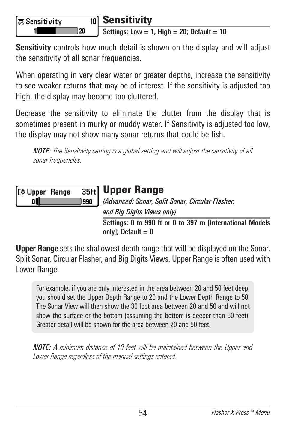 Sensitivity, Upper range | Humminbird 596C HD DI User Manual | Page 63 / 96