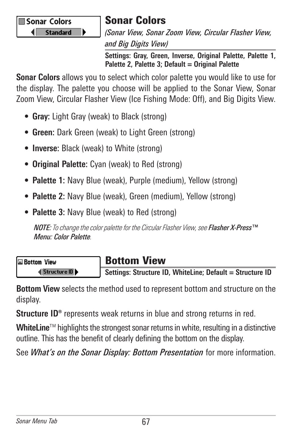 Sonar colors, Bottom view | Humminbird 596C HD DI User Manual | Page 76 / 96