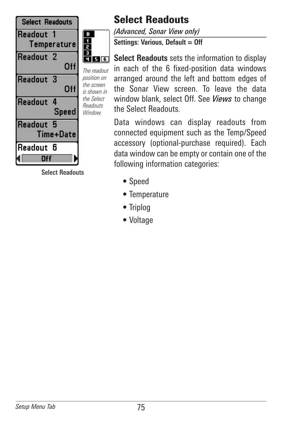 Select readouts | Humminbird 596C HD DI User Manual | Page 84 / 96