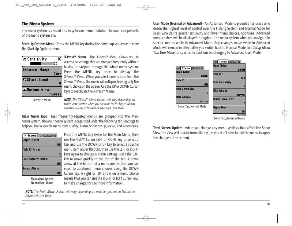 The menu system | Humminbird Matrix 77c User Manual | Page 12 / 31