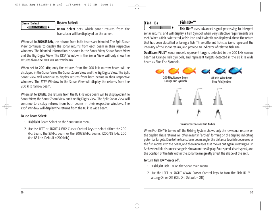 Fish id, Beam select | Humminbird Matrix 77c User Manual | Page 18 / 31