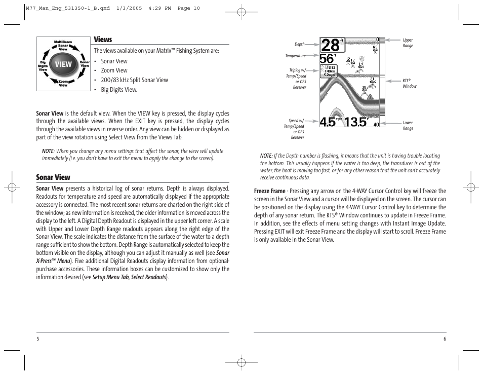 Views, Sonar view | Humminbird Matrix 77c User Manual | Page 6 / 31
