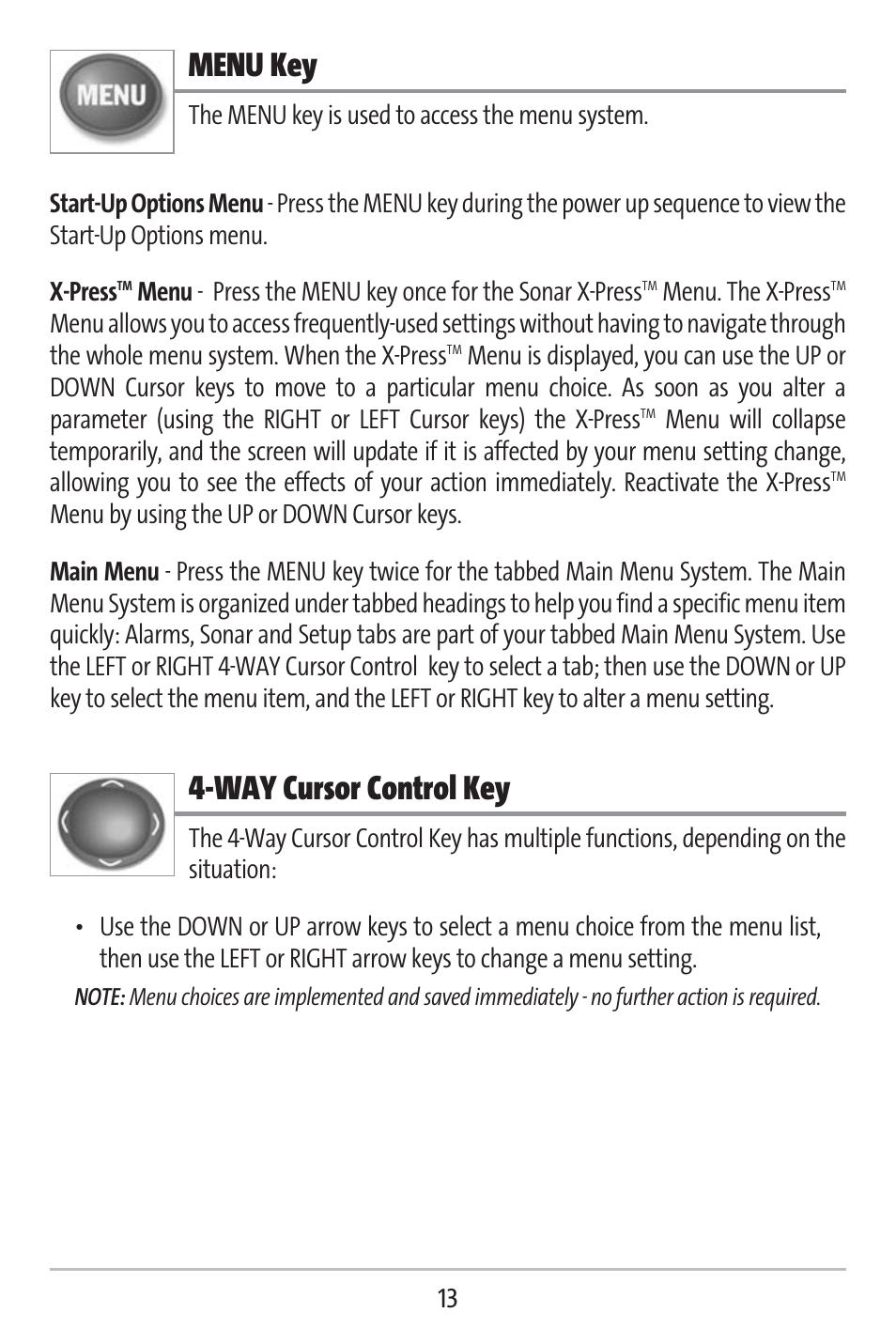 Menu key, Way cursor control key | Humminbird 141c User Manual | Page 18 / 66