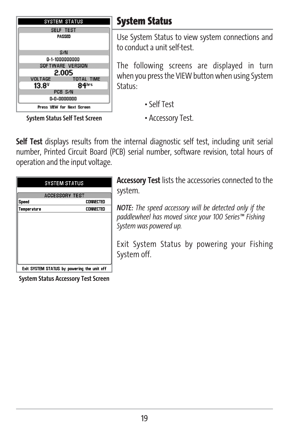 System status | Humminbird 141c User Manual | Page 24 / 66