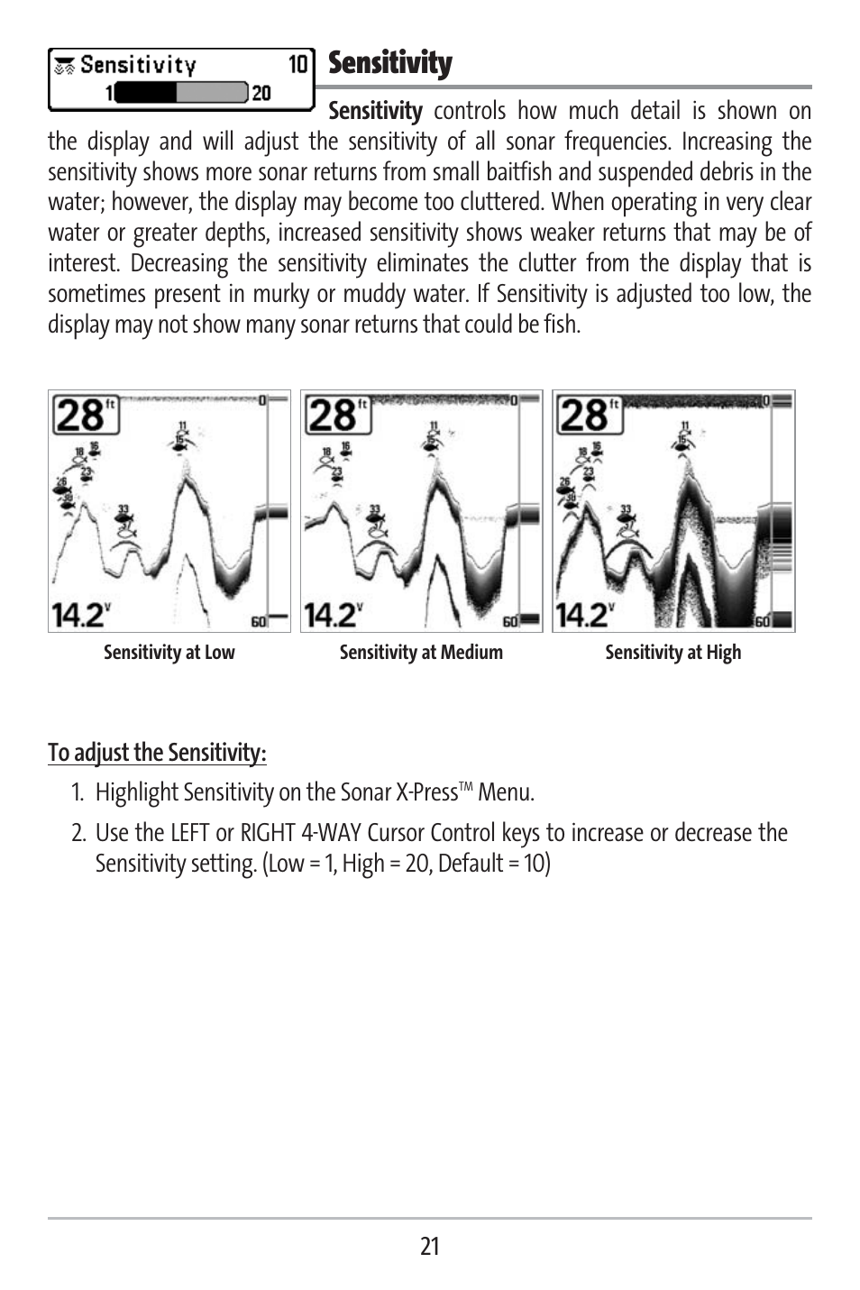 Sensitivity | Humminbird 141c User Manual | Page 26 / 66