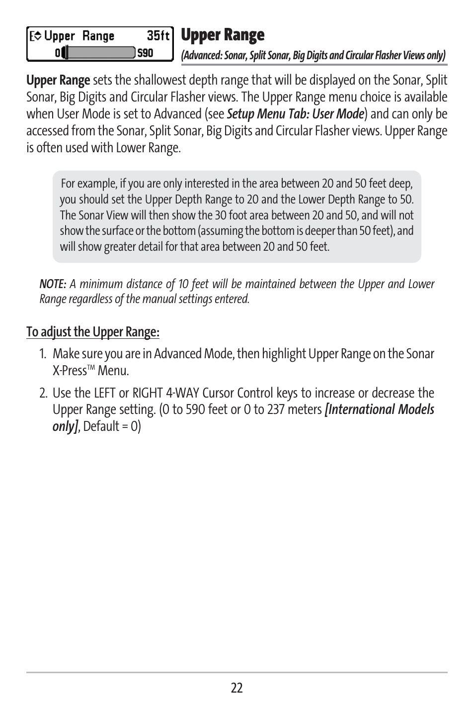 Upper range | Humminbird 141c User Manual | Page 27 / 66