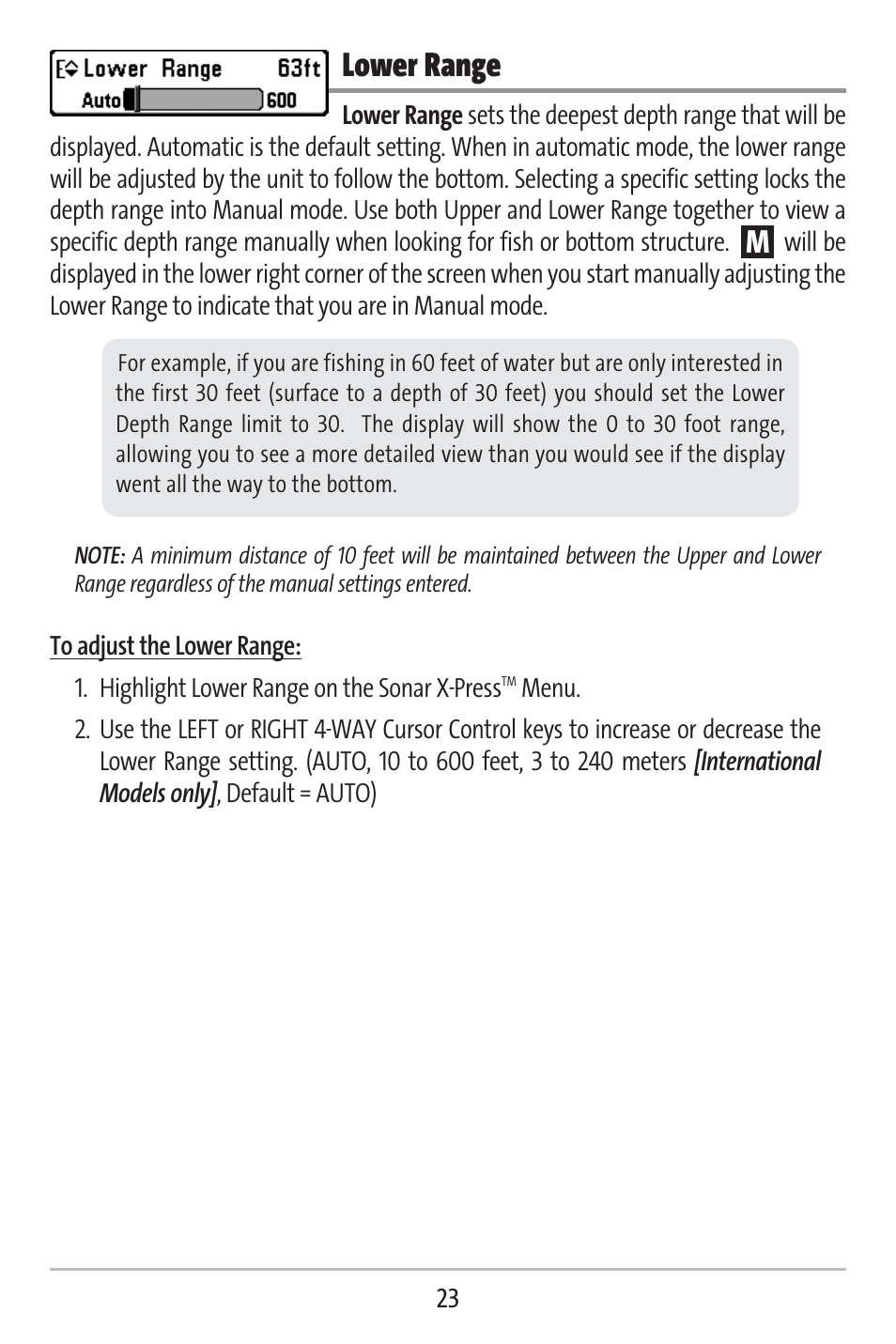Lower range | Humminbird 141c User Manual | Page 28 / 66
