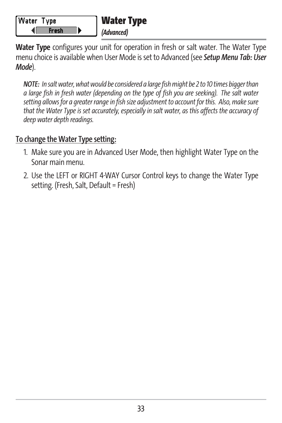 Water type | Humminbird 141c User Manual | Page 38 / 66