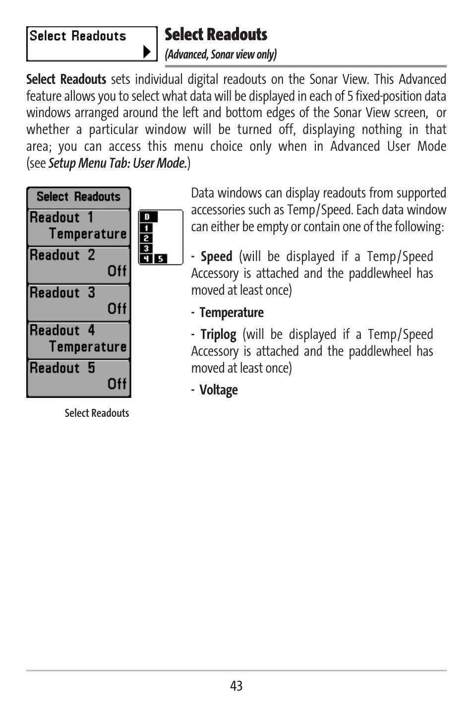 Select readouts | Humminbird 141c User Manual | Page 48 / 66