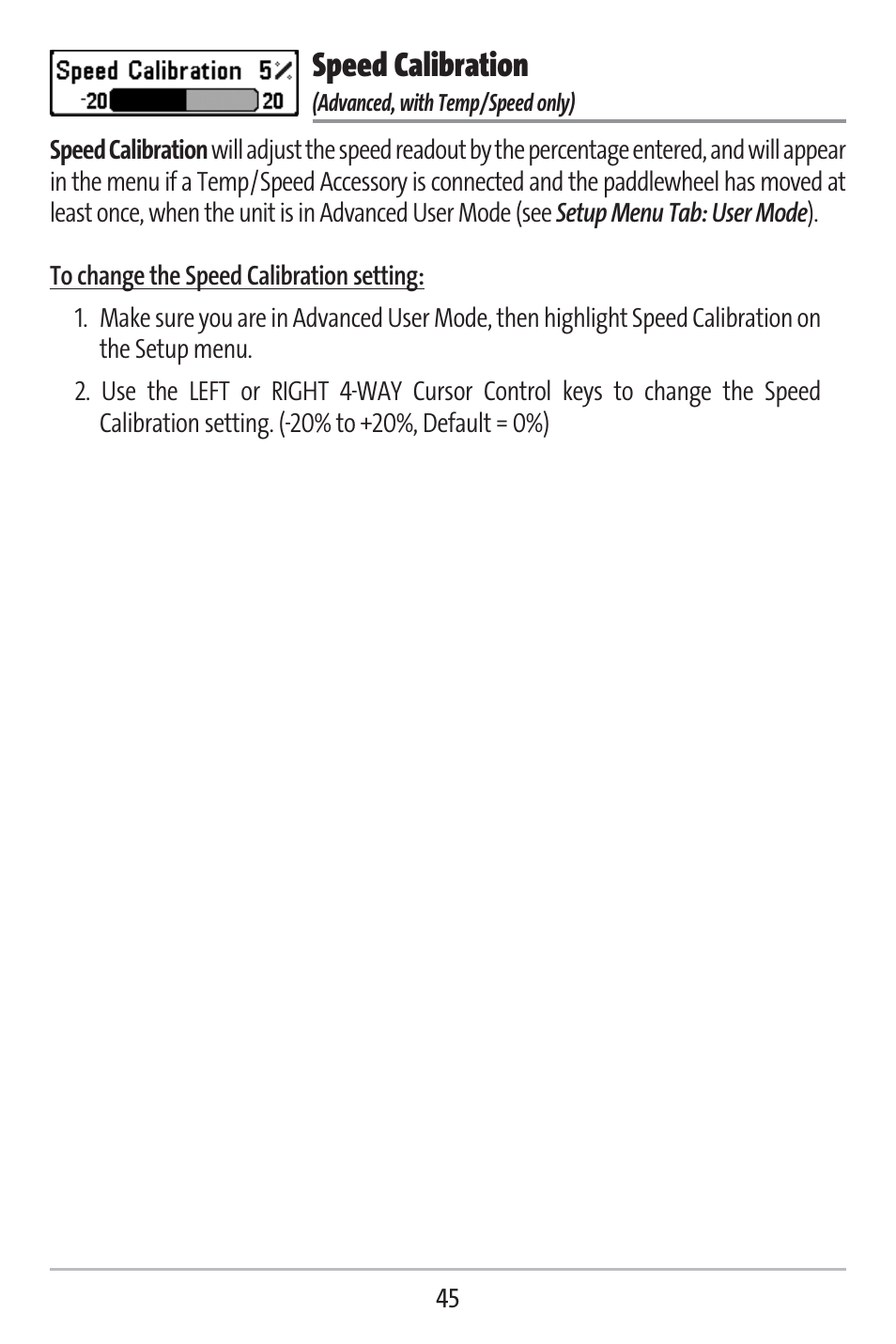 Speed calibration | Humminbird 141c User Manual | Page 50 / 66