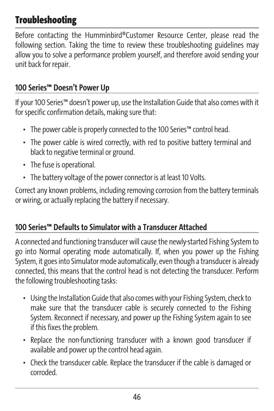 Troubleshooting | Humminbird 141c User Manual | Page 51 / 66