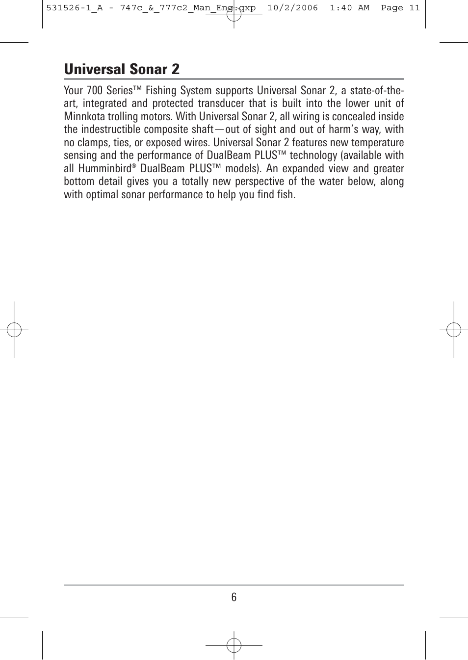 Universal sonar 2 | Humminbird 777c2 User Manual | Page 11 / 96