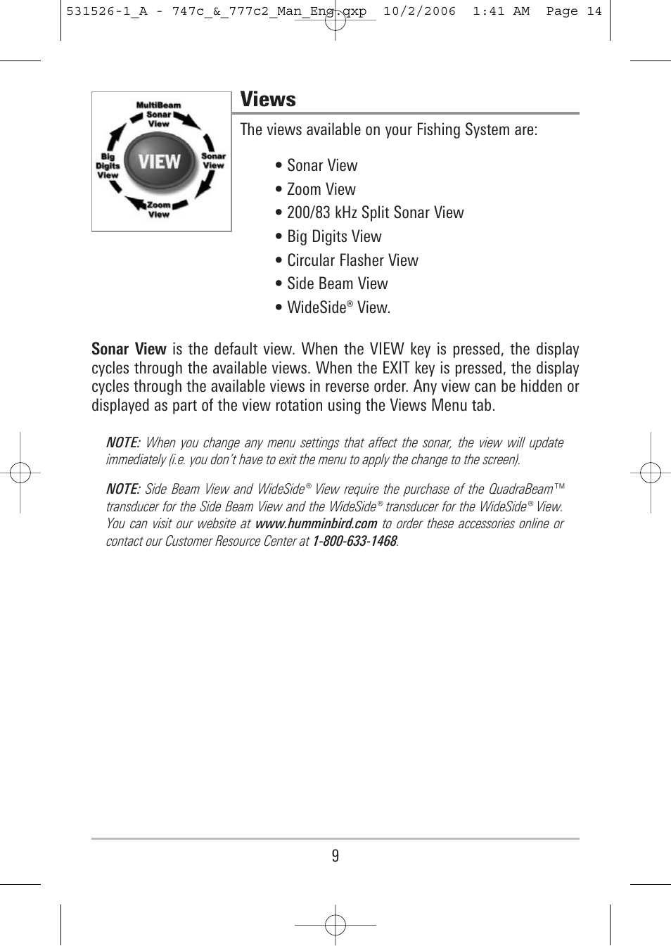 Views | Humminbird 777c2 User Manual | Page 14 / 96