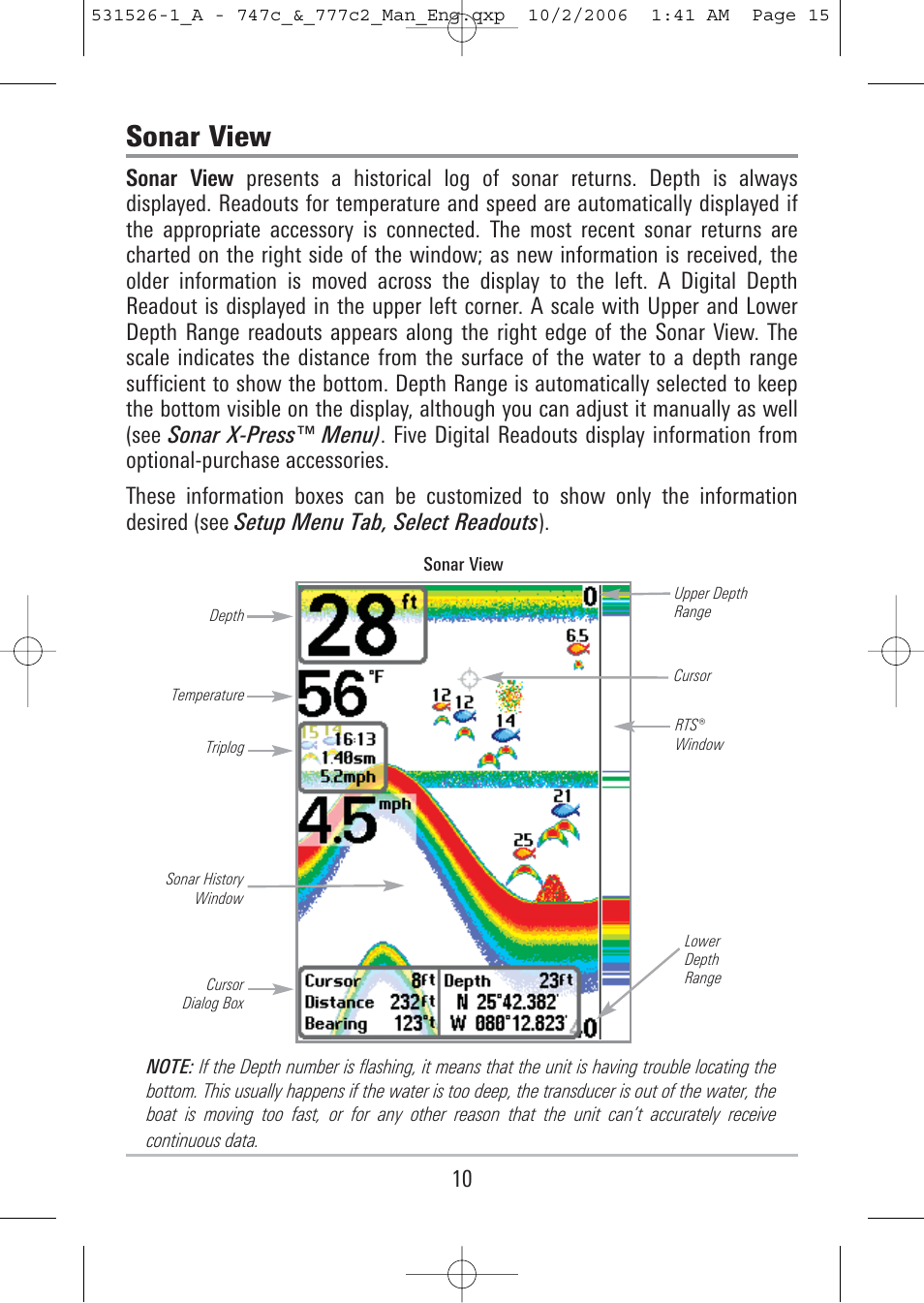 Sonar view | Humminbird 777c2 User Manual | Page 15 / 96