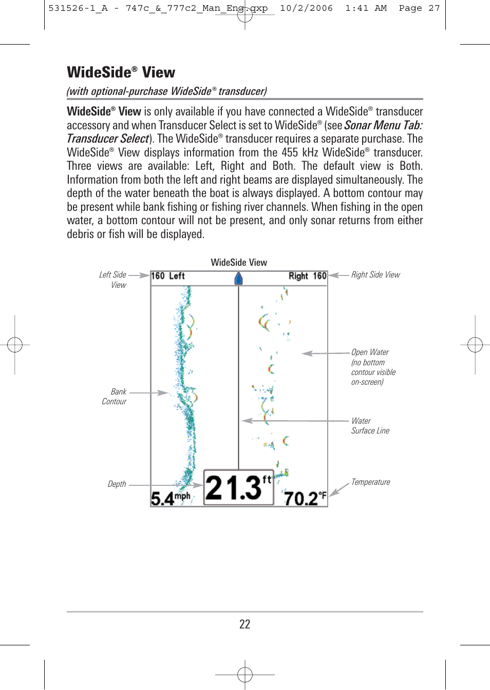 Wideside® view | Humminbird 777c2 User Manual | Page 27 / 96