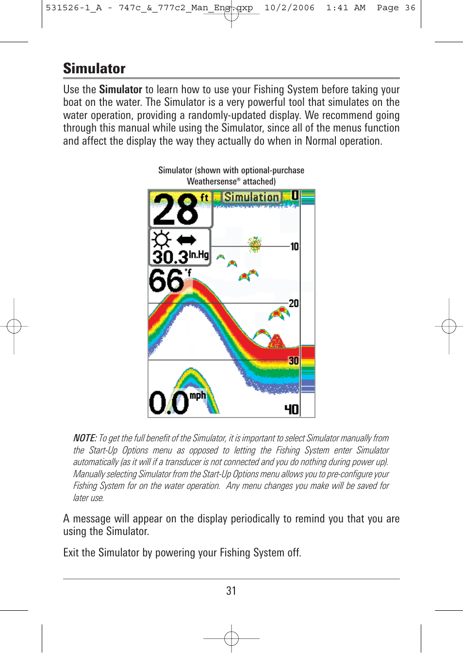 Simulator | Humminbird 777c2 User Manual | Page 36 / 96