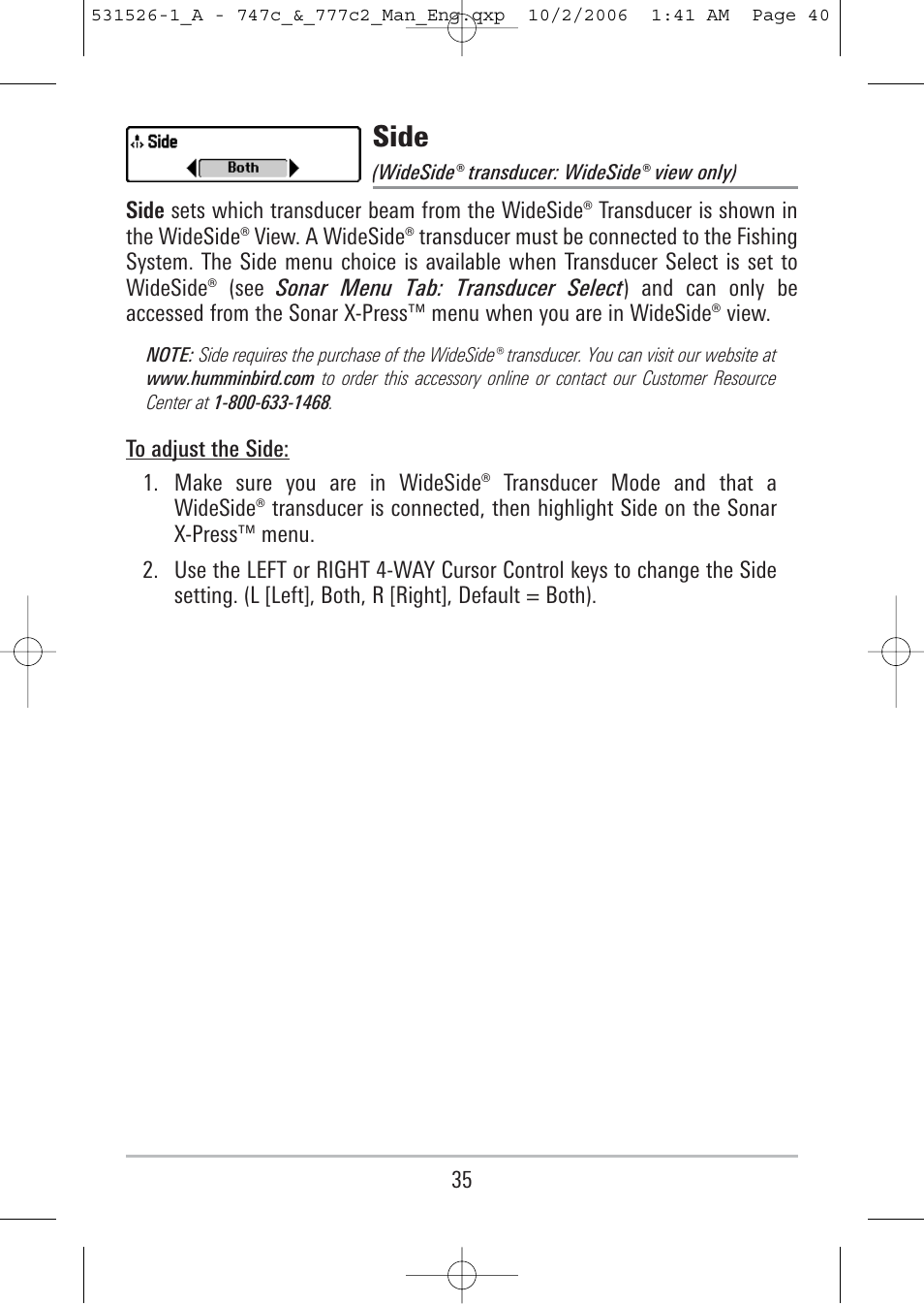 Side | Humminbird 777c2 User Manual | Page 40 / 96