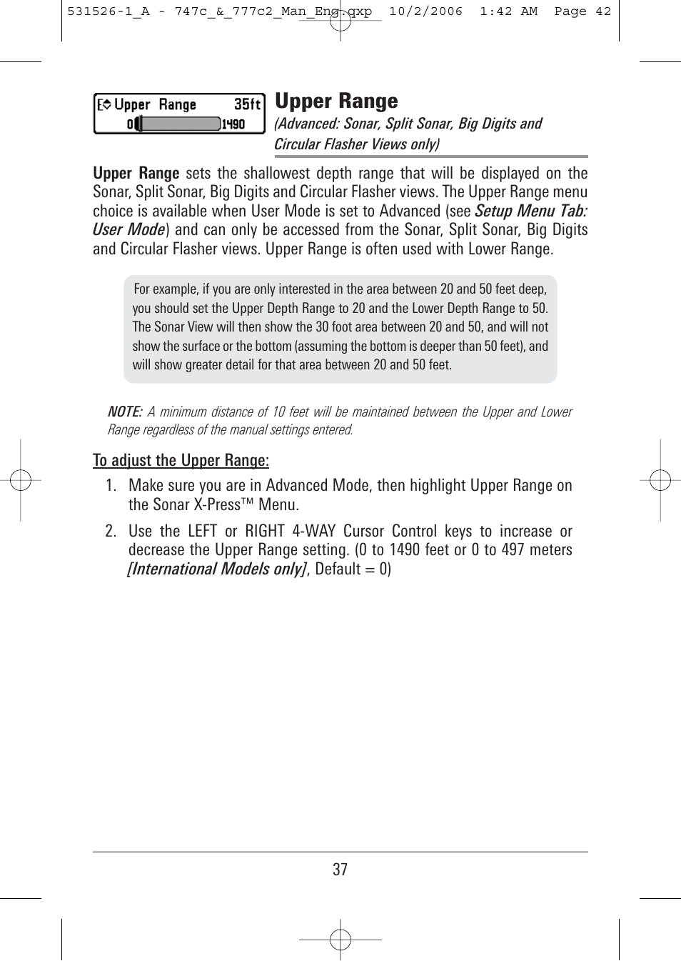 Upper range | Humminbird 777c2 User Manual | Page 42 / 96