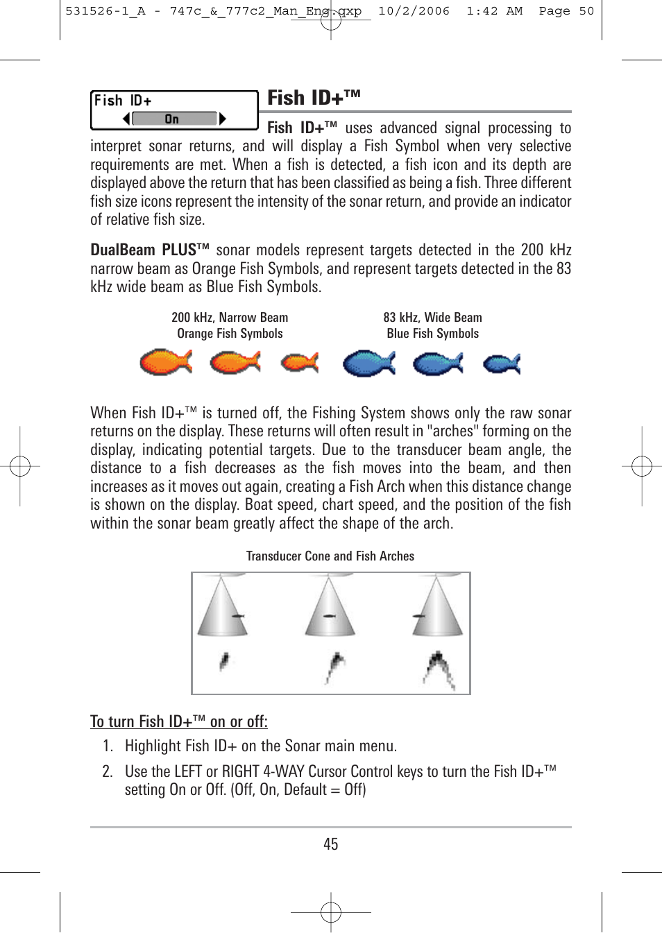 Fish id | Humminbird 777c2 User Manual | Page 50 / 96