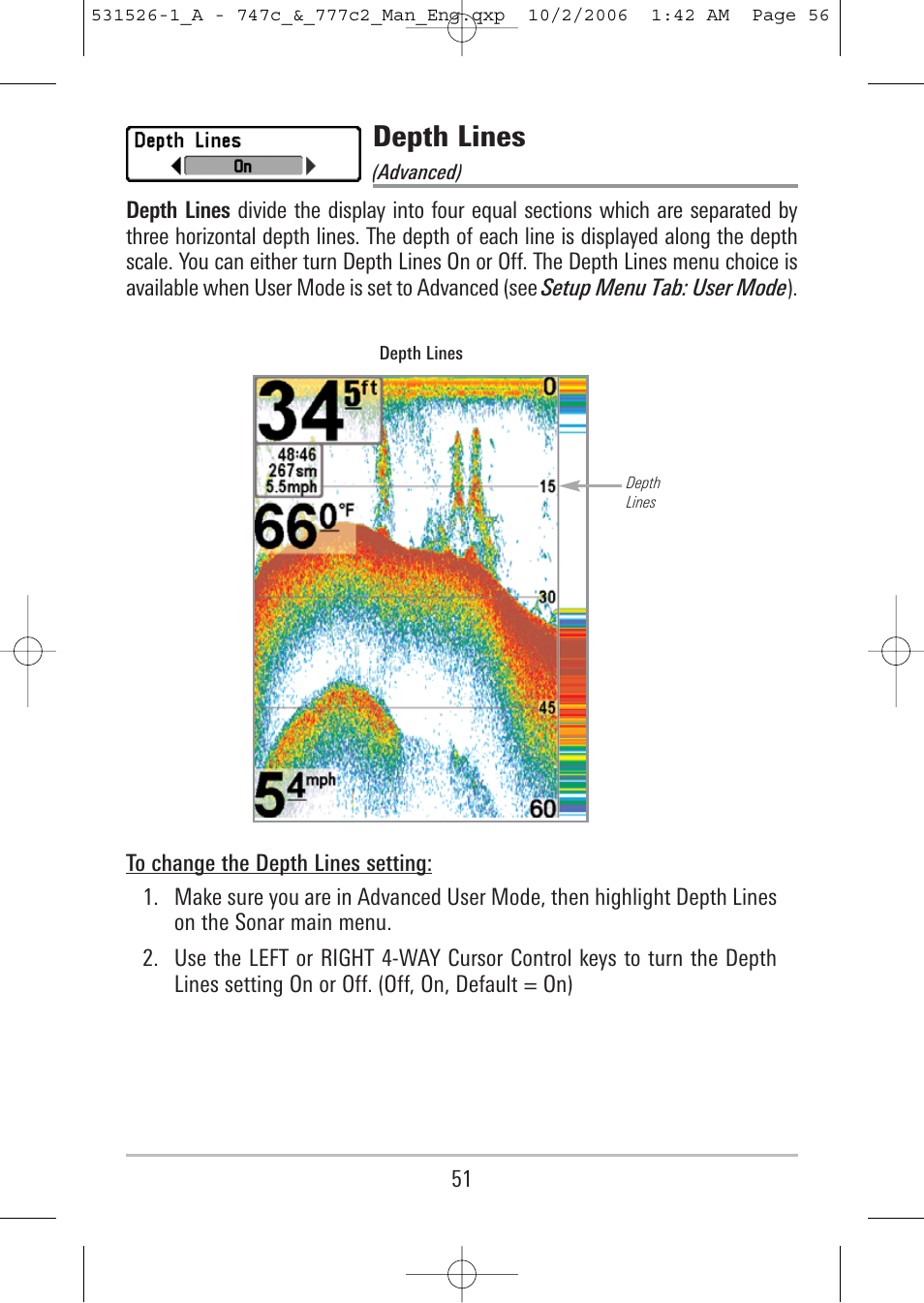 Depth lines | Humminbird 777c2 User Manual | Page 56 / 96