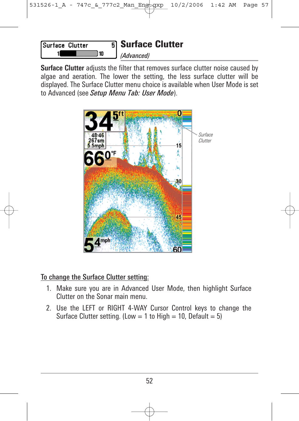 Surface clutter | Humminbird 777c2 User Manual | Page 57 / 96