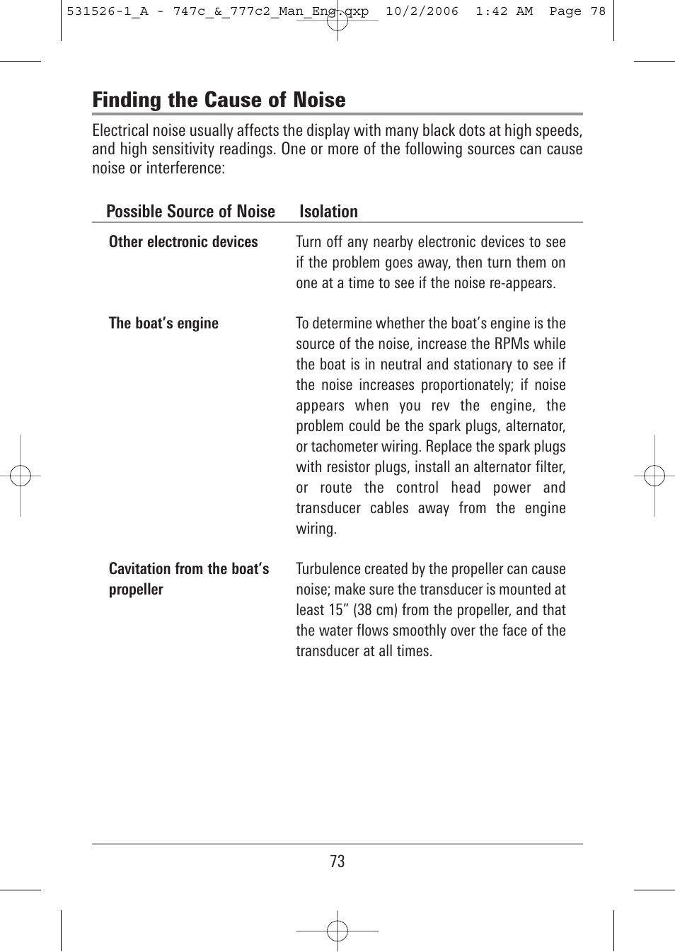 Finding the cause of noise | Humminbird 777c2 User Manual | Page 78 / 96