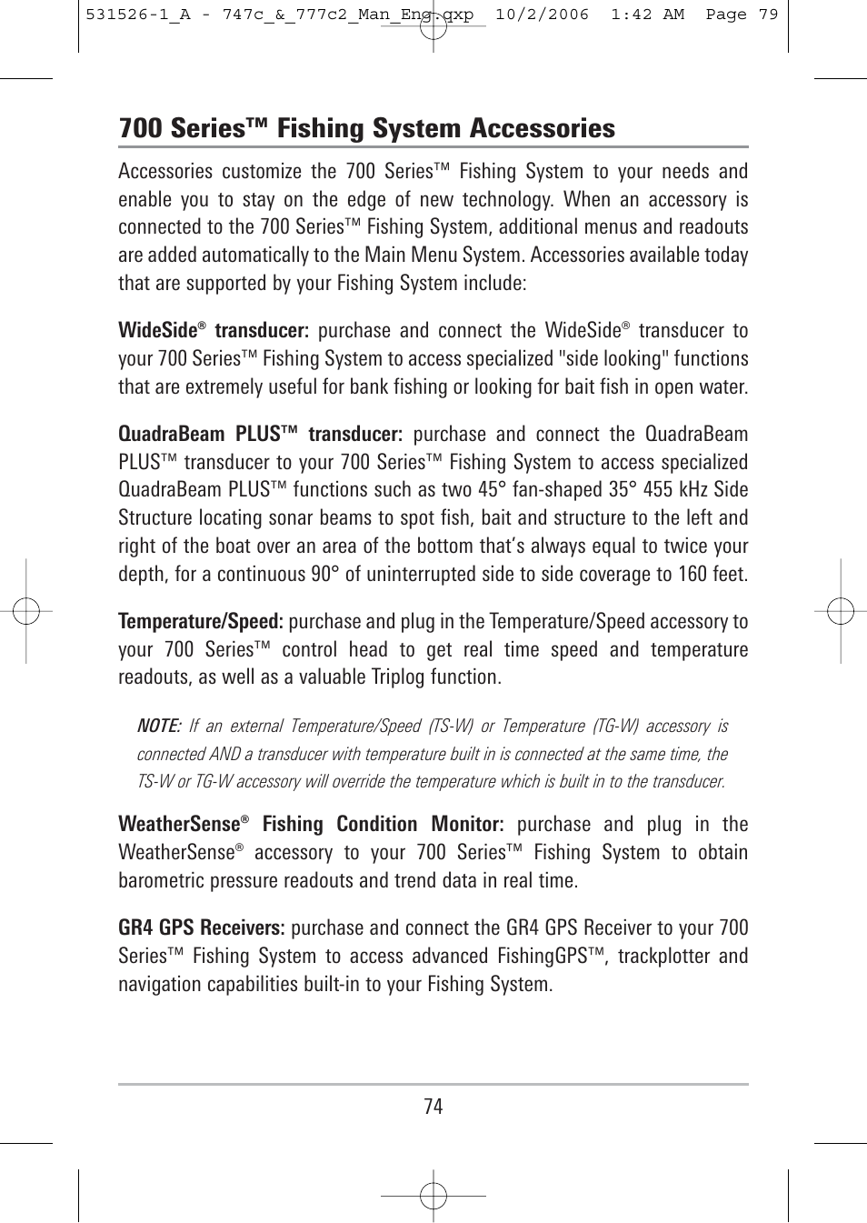 700 series™ fishing system accessories | Humminbird 777c2 User Manual | Page 79 / 96