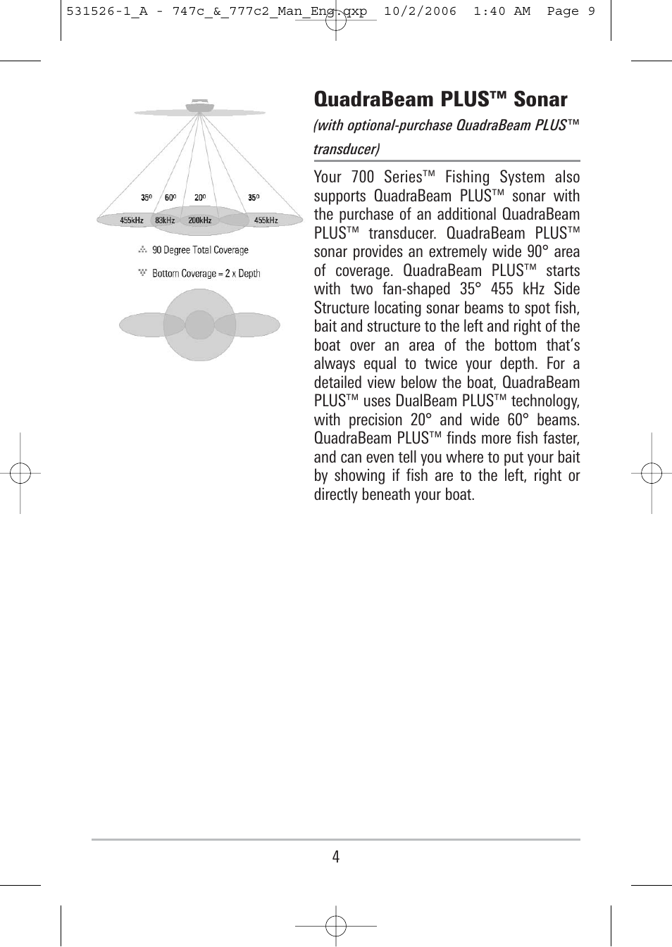 Quadrabeam plus™ sonar | Humminbird 777c2 User Manual | Page 9 / 96