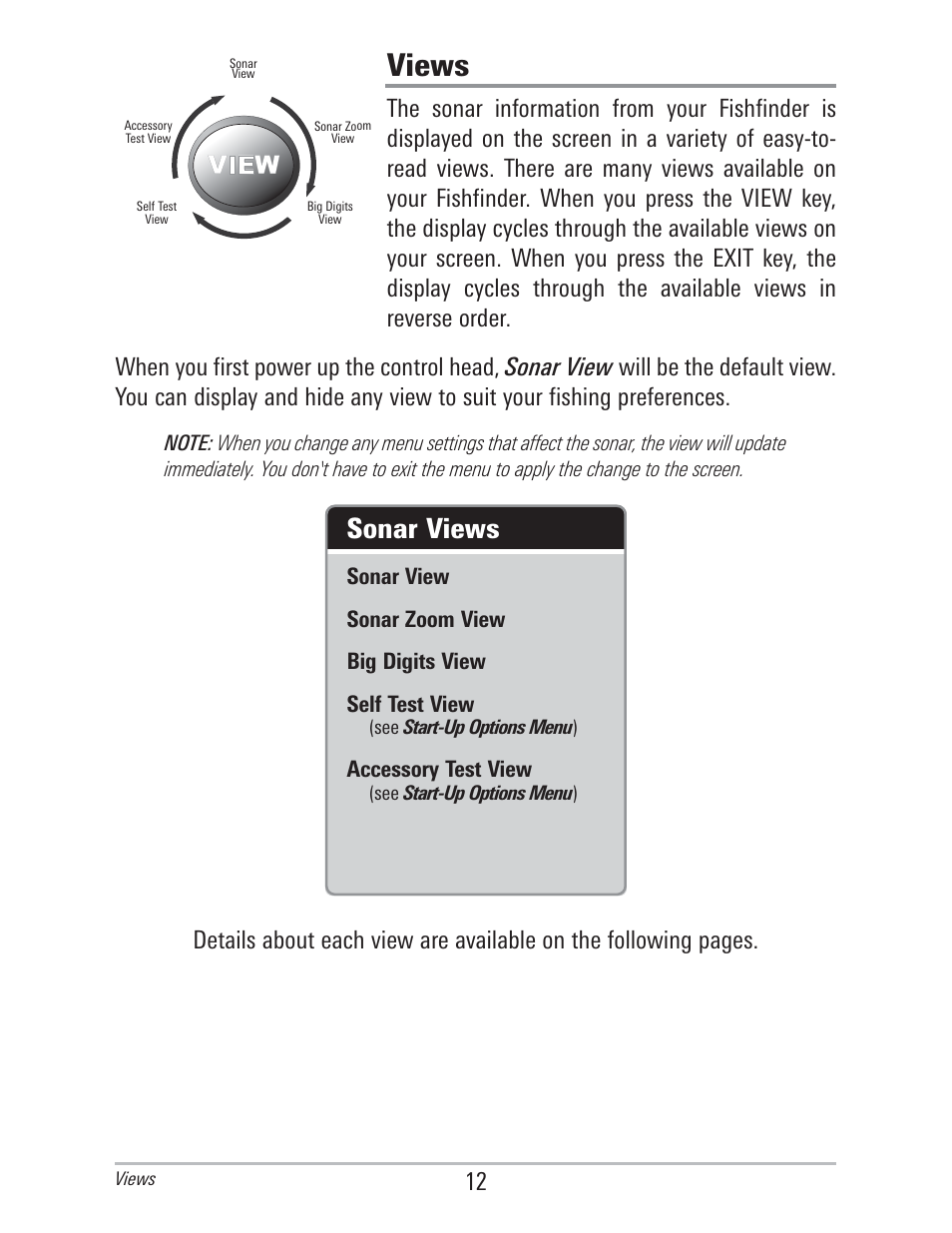 Views, Sonar views | Humminbird 560 User Manual | Page 19 / 65