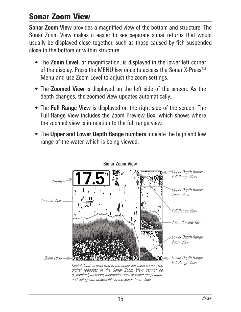 Sonar zoom view | Humminbird 560 User Manual | Page 22 / 65