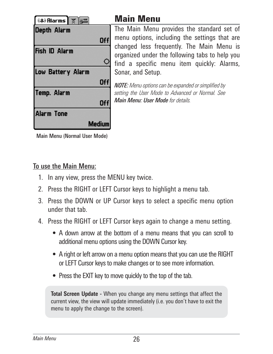 Main menu | Humminbird 560 User Manual | Page 33 / 65