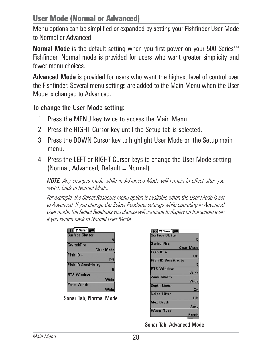 User mode (normal or advanced) | Humminbird 560 User Manual | Page 35 / 65