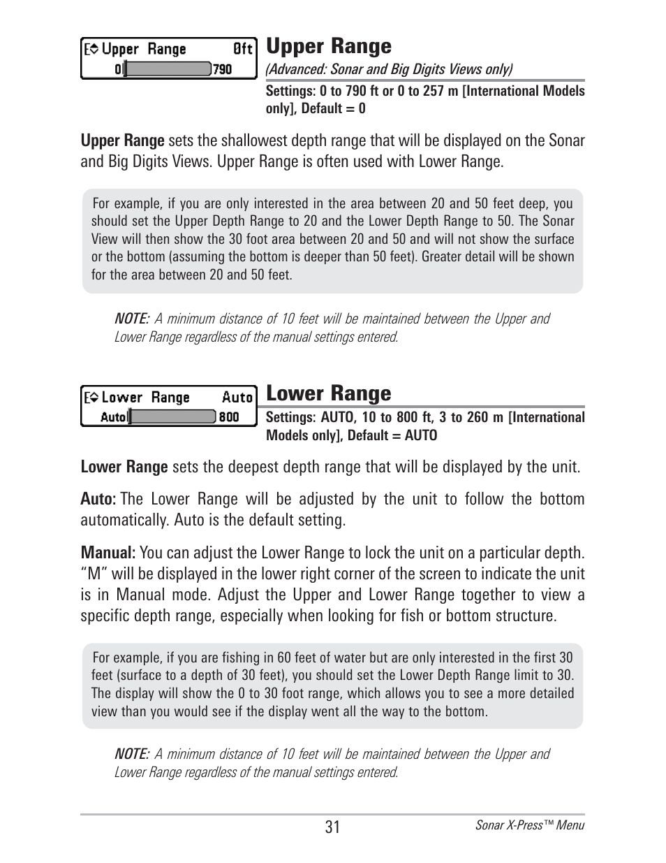 Upper range, Lower range | Humminbird 560 User Manual | Page 38 / 65