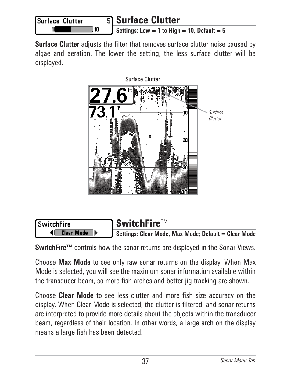 Surface clutter, Switchfire | Humminbird 560 User Manual | Page 44 / 65