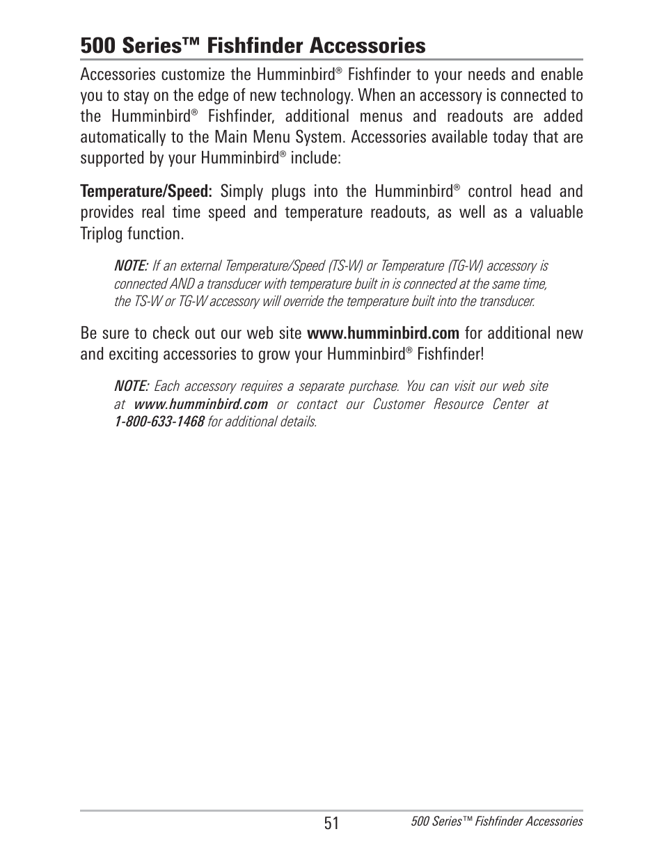 500 series fishfinder accessories, 500 series™ fishfinder accessories | Humminbird 560 User Manual | Page 58 / 65