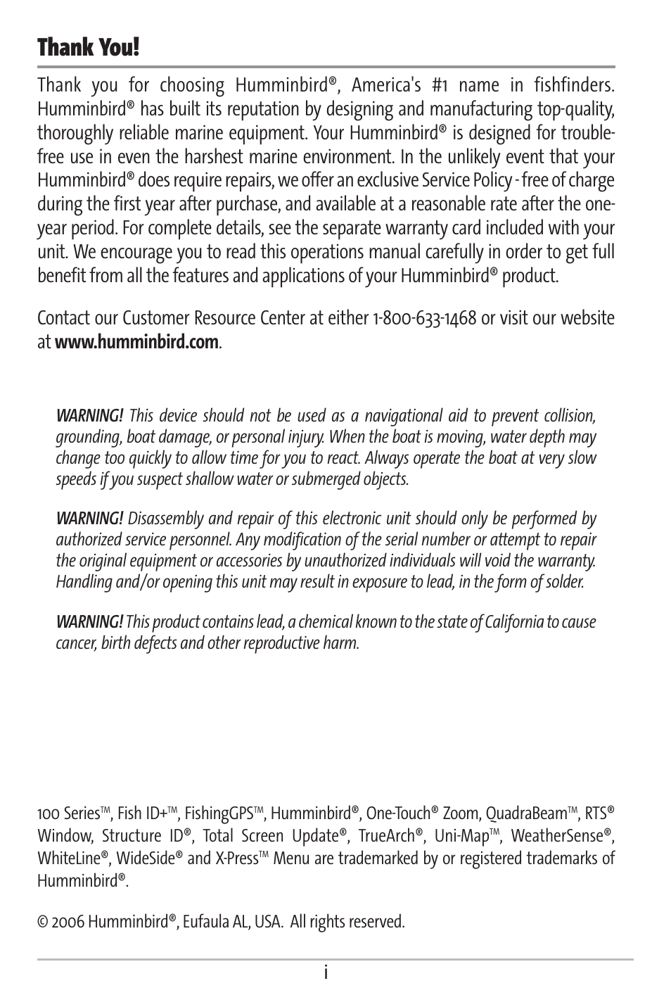 Humminbird 161 User Manual | Page 2 / 112