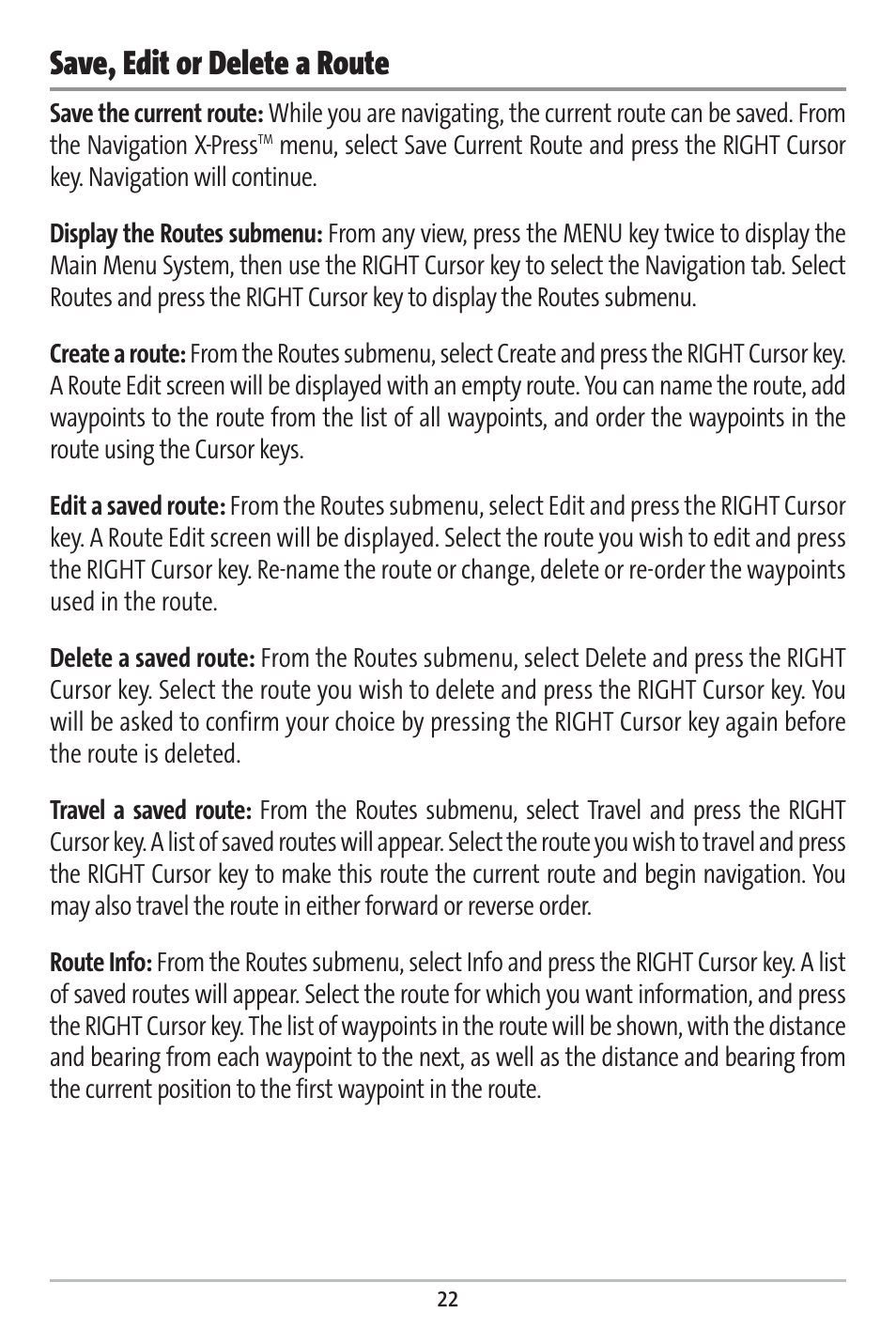 Save, edit or delete a route | Humminbird 161 User Manual | Page 29 / 112