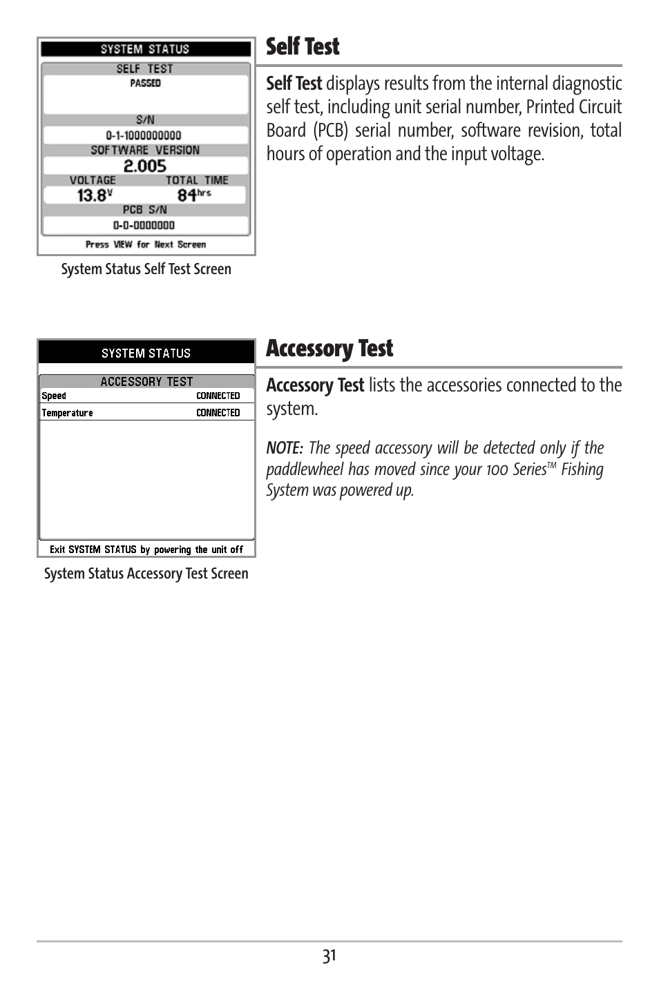 Self test, Accessory test | Humminbird 161 User Manual | Page 38 / 112