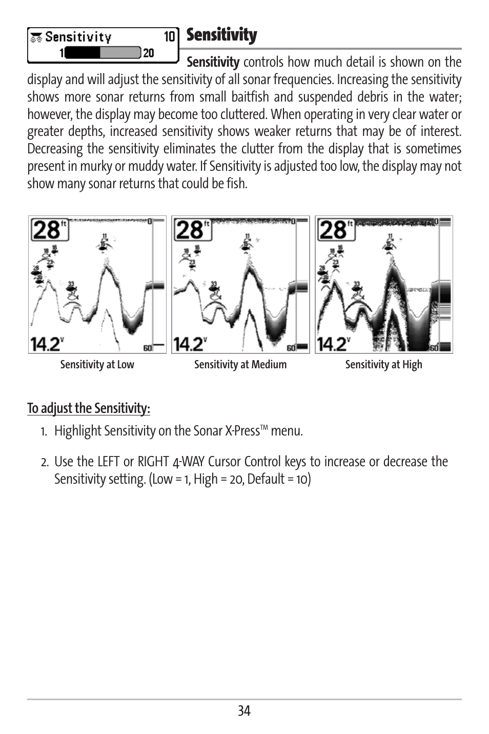 Sensitivity | Humminbird 161 User Manual | Page 41 / 112