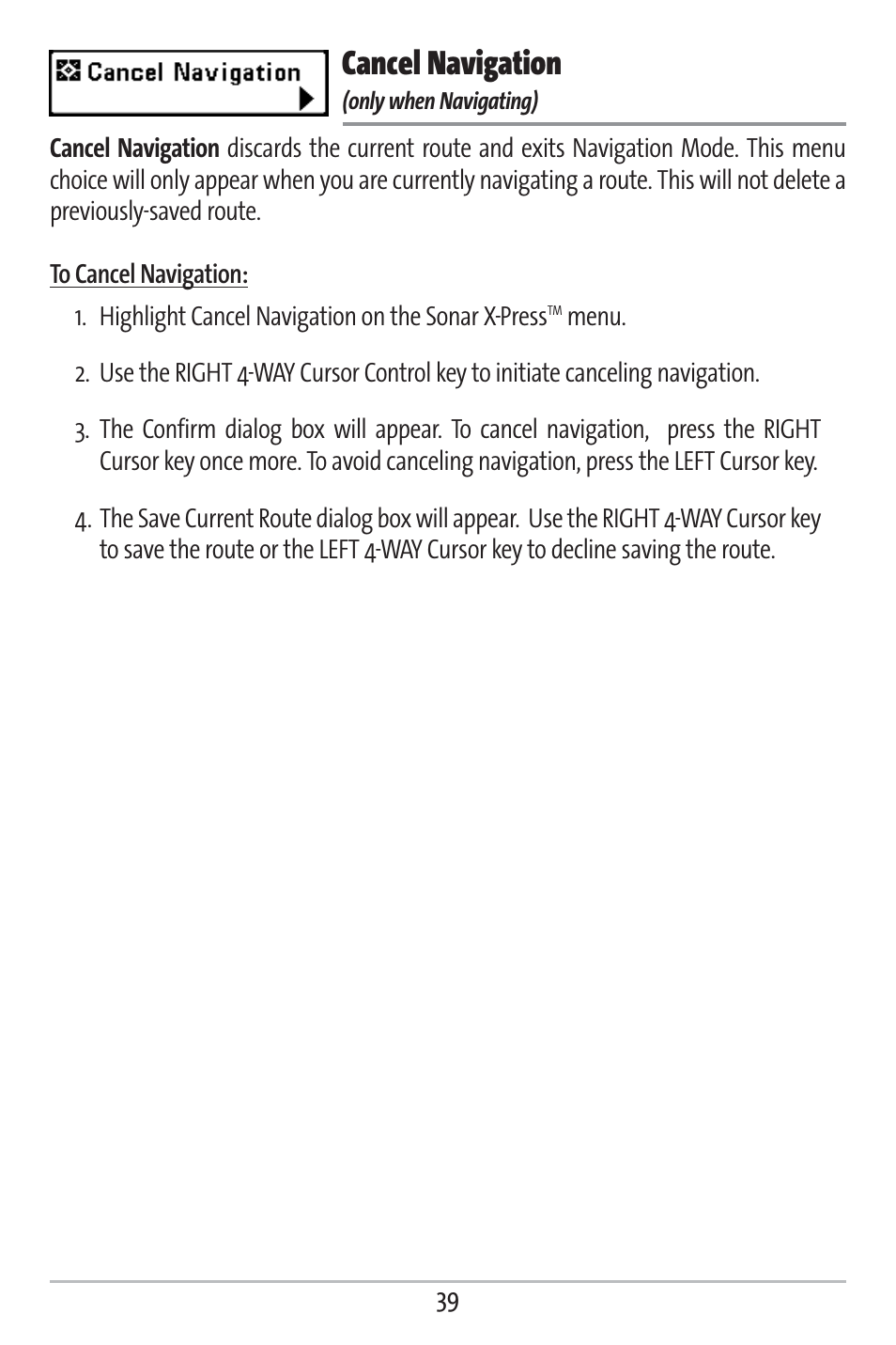 Cancel navigation | Humminbird 161 User Manual | Page 46 / 112