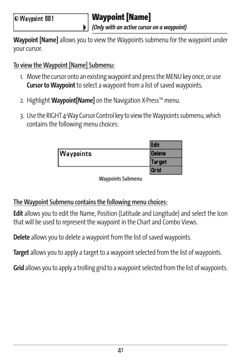 Waypoint [name | Humminbird 161 User Manual | Page 48 / 112