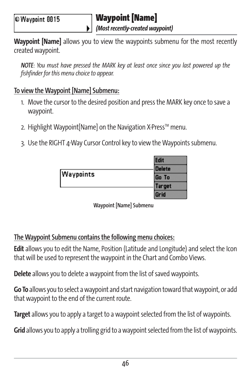 Waypoint [name | Humminbird 161 User Manual | Page 53 / 112