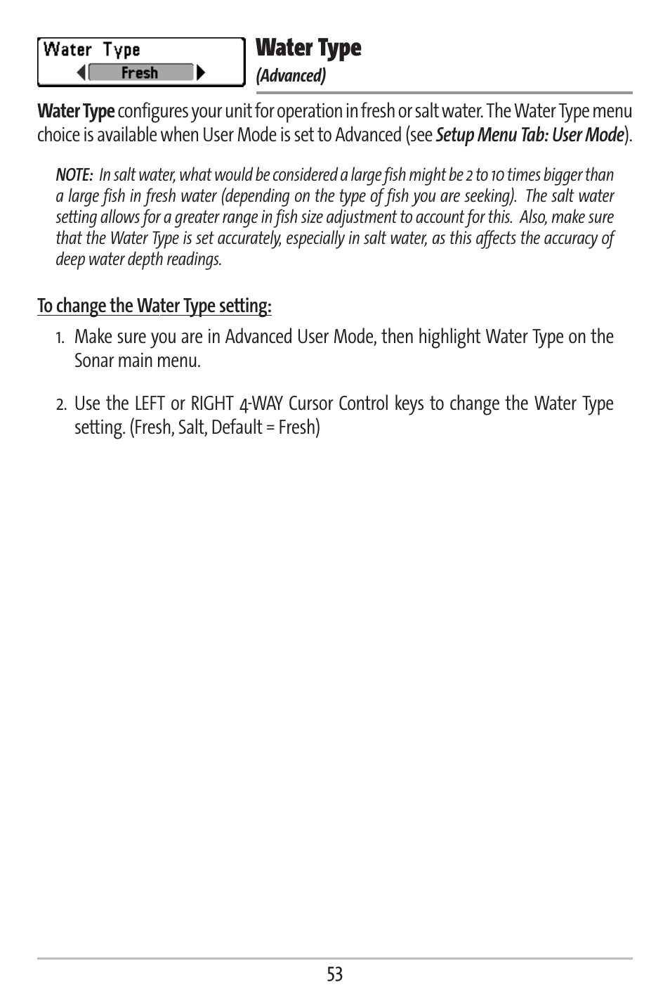 Water type | Humminbird 161 User Manual | Page 60 / 112