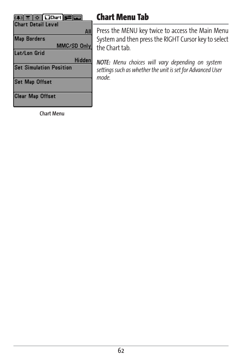 Chart menu tab | Humminbird 161 User Manual | Page 69 / 112