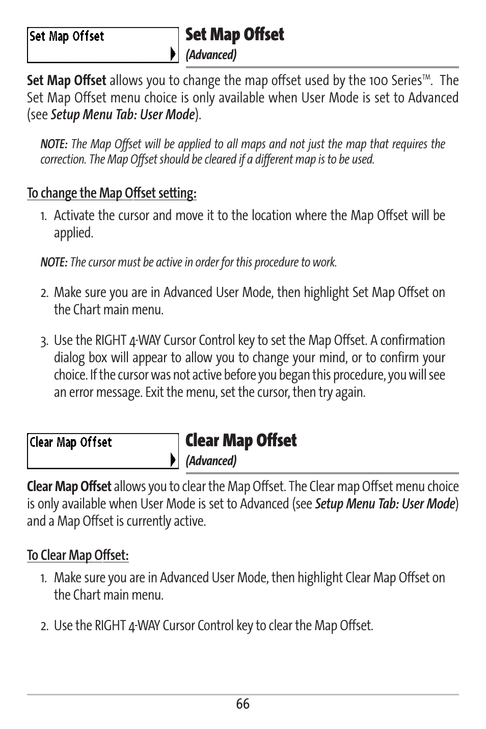 Set map offset, Clear map offset | Humminbird 161 User Manual | Page 73 / 112