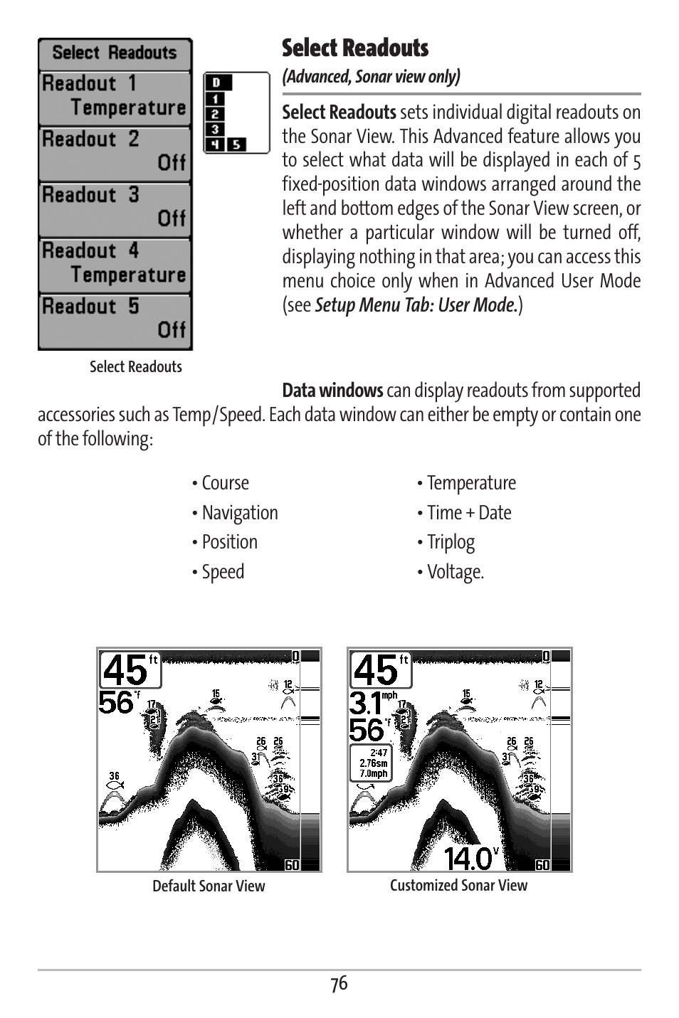 Select readouts | Humminbird 161 User Manual | Page 83 / 112