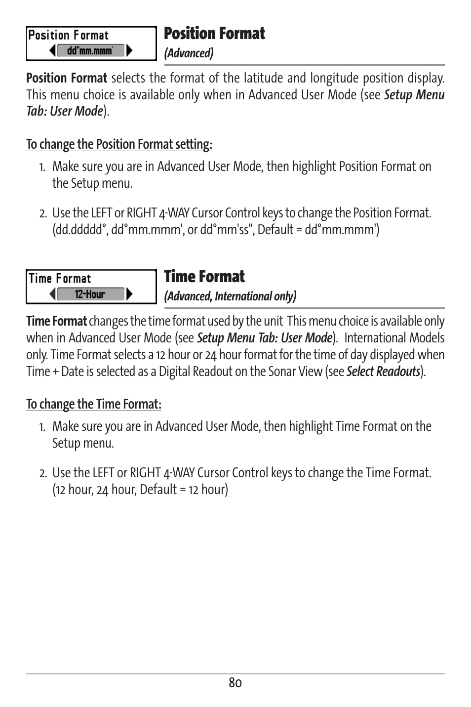Position format, Time format | Humminbird 161 User Manual | Page 87 / 112