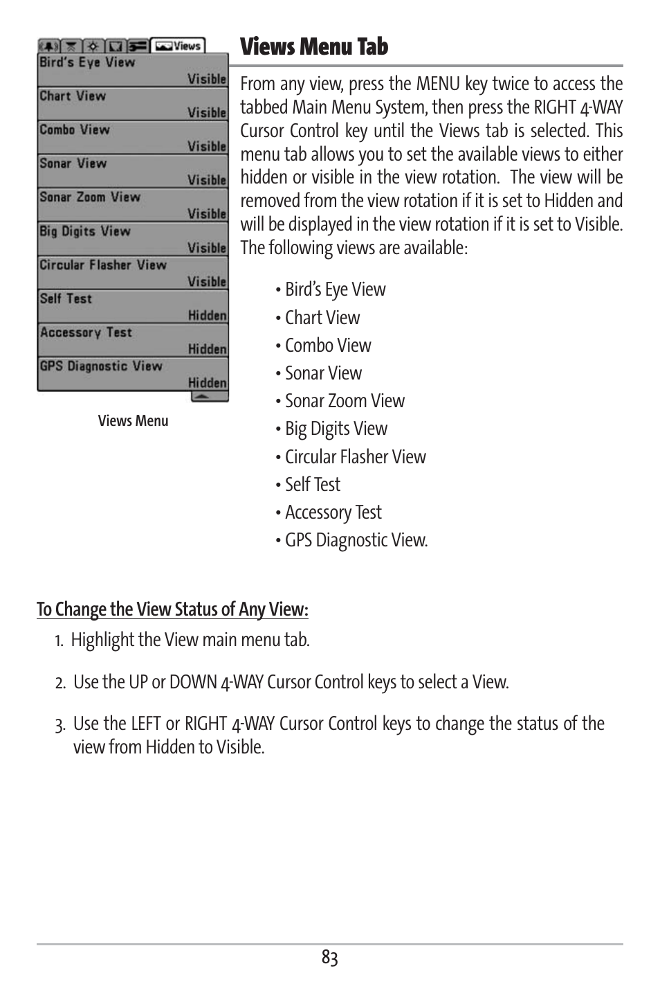 Views menu tab | Humminbird 161 User Manual | Page 90 / 112