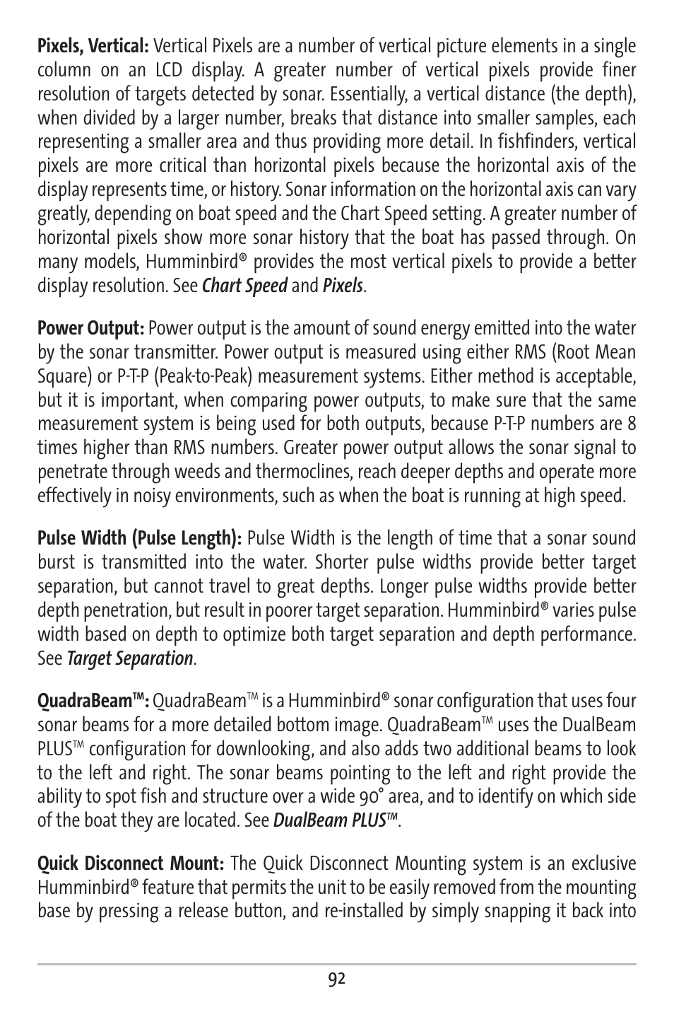 Quadrabeam, Uses the dualbeam plus | Humminbird 161 User Manual | Page 99 / 112